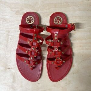 Tory Burch Red Jelly Gladiator Women's Flat Sandals Roxanne Sz 6 EUC